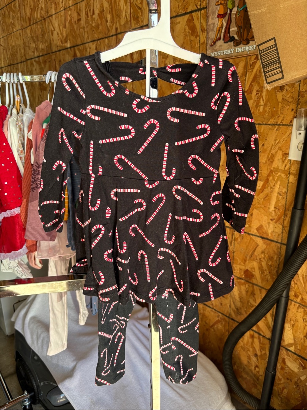 The Children's Place Black Holiday Candy Cane Dress & Leggings Set